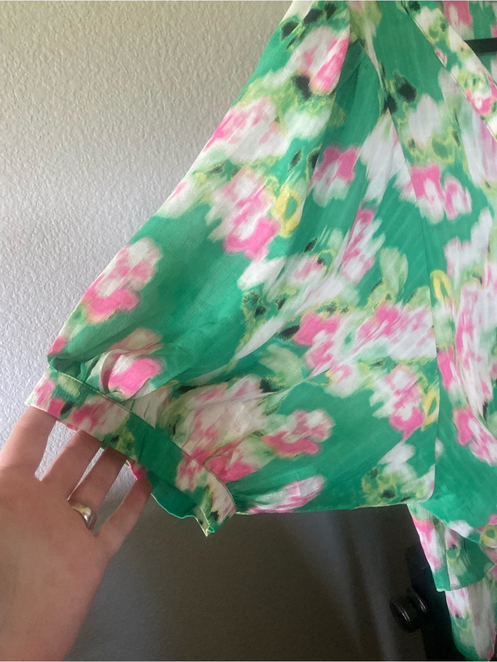 Rose & Olive Green Floral Tie-Front Peasant Blouse - Picture 4 of 11